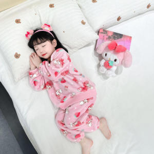Christmas gifts Halloween Anime Kuromi Childrens Pajamas Sanrio Melody Autumn Winter New Little Girl Kawaii Cartoon Warm Set Fashion Sweet Home Clothes