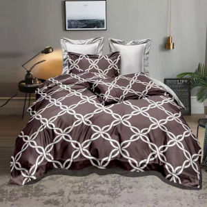 3-in-1 Bedsheet Brown geometric design premium quality fitted sheet durable breathable free 2pcs Pillowcase