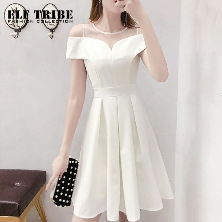 ELF TRIBE New Chiffon Off shoulder Semi Formal Evening Gown White