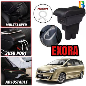 PROTON EXORA USB ARMREST Adjustable 3 USB Charging Port Multi Layer Console Box Storage Double Layer