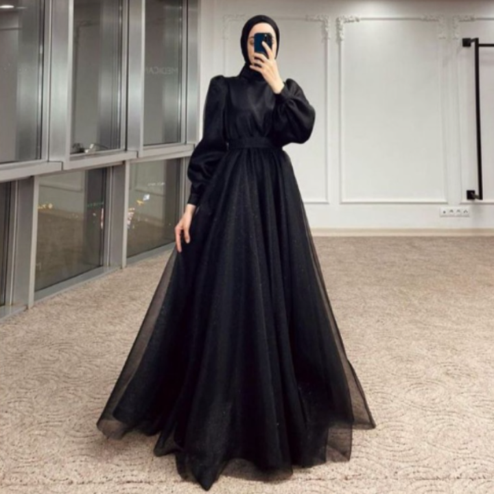 Gaun Muslimah Elegan Dan Simple Organza Dress Maudy Beauty Dress Black L Lazada Indonesia