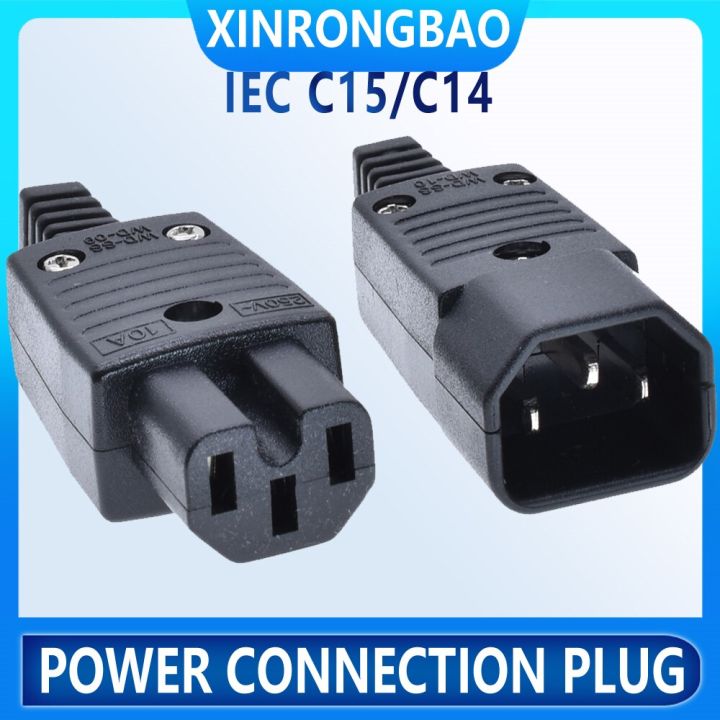 IEC C15 C14 power connector 10A 3 prong electric plug adapter female ...