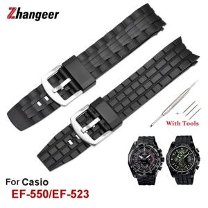 zhangeer Newest Rubber Texture Resin Strap for Edifice EF-550/EF523 High Quality Men Black Watch band Replacement Water proof Watch Accessories 22mm With Tools