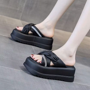 พื้นรองเท้าหนานุ่ม5ซม. สำหรับฤดูร้อนรองเท้าแตะสำหรับผู้หญิง2023รองเท้าแตะลำลองใหม่