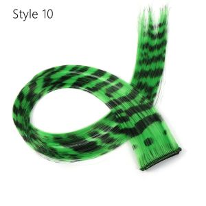 SWIFTTIDE Synthetic Clip in Hair Extensions Stripe Printed Colorful Hair Highlights Halloween Straight Wig Hairpieces Girls
