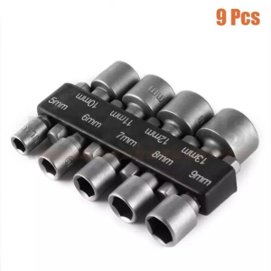 ชุดลูกบล็อกหัวแม่เหล็ก บล็อกขันสกรูปลายสว่าน หัวบล็อกยิงน็อต แบบสวมเร็ว 9 ชิ้น ขนาด 5-13 mm