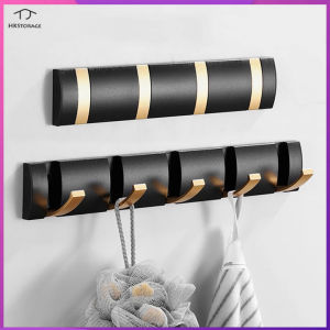 HKStorage Black Golden Robe Hooks Folding Towel Hanger Nail Free Installation Wall Hooks Coat Clothes Holder for Bathroom Back Door Hook