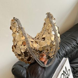 CRNGW Glitter Evening Clutch Bag Shiny Large Capacity Chain Crescent Bag Portable Purses Sequin Crossbody Bag Ladies