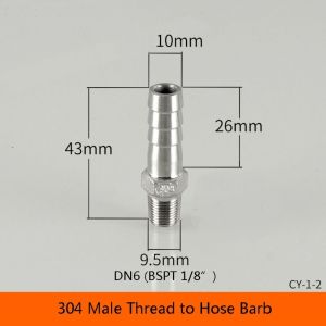 ST78FXHTC 1Pcs Connector Adapter Pipe Joint 304 Stainless Steel Male Thread Hose Connector Durable 1/8" 3/8" 1/2" 1/4" Pipe Fitting for PU PE Tube