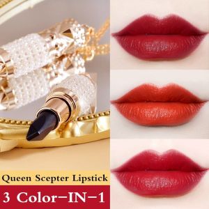 Queen Scepter Lipstick 3 color In One Waterproof Matte Soft Mist Lips Velvet Red Lipstick