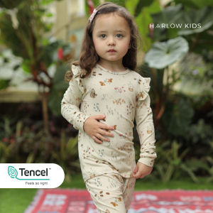 Harlow Kids - Tencel Frill Pajamas Animal Counting™/ Pajamas Tencel Anak/ Piyama Tencel/ Pajamas Terbaru/Pajamas Lengan Panjang/ Pajamas Adem/Pajamas Anak Perempuan