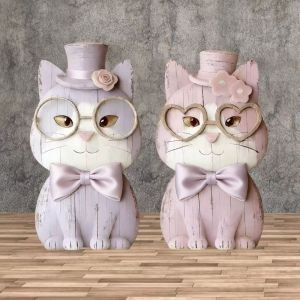 LIVELYS 2pcs Decoration Cat Statue Handcraft Nordic Style  Ornament Lovers Gifts PVC Puppy Dog Statue Indoor Display