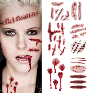 DIY Halloween Tattoo Stickers Temporary Stickers Terror Realistic Stitched Injuries Wounds Body Make Up Art Partys For Women Men