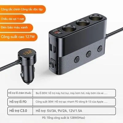 Tẩu Sạc Ô Tô sạc nhanh 110W dây rút tự động4 cổng USB Type-C và Lightning đa năng - vỏ hợp kim cao cấp [Hàng Loại Tốt]