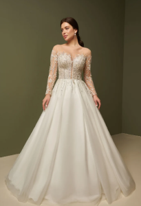 Luxury Sequin Crystal Beaded Wedding Dress Long Sleeve Bridal Dress Wedding Gown Train Lace Wedding Dress Off Shoulder Wedding Dress