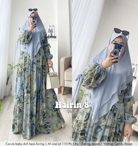 Humaira99 Gamis Syari Muslim Dress Hijab Muslimah Atasan Wanita Longdress Busui Terbaru Terlaris Pesta Lebaran Ceruti Abstrak Bunga Babidol Hairin8