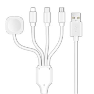 4 in 1 USB สายชาร์จแบบพกพาแม่เหล็กเข้ากันได้กับนาฬิกาซีรีส์ SE 8 7 6 5 4 3 2 1 iPhone Galaxy Pixel Android นาฬิกา ฝักสาย/4ft