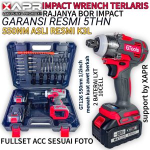 GTOOLS impact wrench type GT126 550nm 2 baterai 88v standart fullset accecoris lxt 10cell XAPR