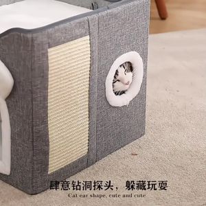 Foldable Cat House with Scratching Board  Kitten Tunnel Villa  Semi-Enclosed Cat Bed
