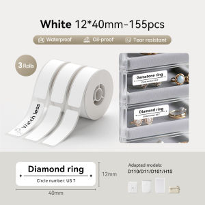 Niimbot 3 Rolls D11/D110/D101 White Label Sticker Waterproof Oil Proof No Glue Residue Thermal Home Garden Toy Barcode Label Paper for D Series Portable Label Maker Printer