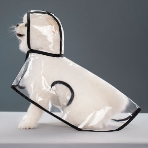 Clear PU Pet Hooded Raincoat Adjustable Waterproof Windproof Jacket For Dogs Cats Multi Sizes