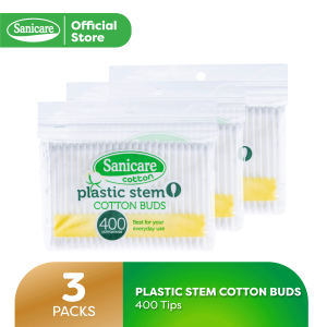 Sanicare Plastic Stem Cotton Buds - 400 Tips (Pack of 3)