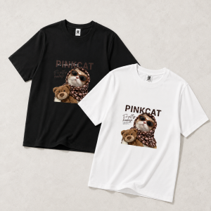 Mens Plus Size Cat and Teddy Bear Print Crew Neck T-Shirt OM388