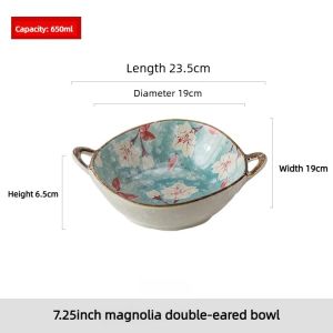 xpkQ Ceramics Floral Pattern Double Handle Bowls for Serving Dishes Home Dining and Gathering Use Home Kitchen Utensils Q8H3K