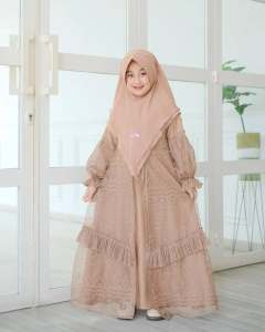 Lala Set Hijab Kids / Matt Crinkle Mix Brukat / Gamis Lebaran Anak 2025 / Dress Anak Terbaru / COD