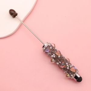 YIYIUR 1pc Heart Diamond Beadable Pen DIY Beadable Capacitive Touch Stylus Pen Sparkly 2-in-1 Ballpoint Pen Gift