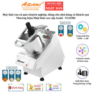 Máy thái rau củ quả công nghiệp chuyên nghiệp dùng cho nhà hàng và khách sạn thương hiệu Asaki VC65MS công suất 750W ∼ 1 HP - Hàng chính hãng bảo hành 12 tháng
