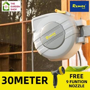 Remax 30m Retractable Garden Hose Reel 1/2 in x 100 ft Upgraded UV Resistant Heavy Duty Automatic Hose Reel Wall Mount 3