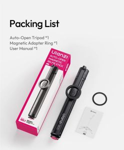 Ulanzi 1 Magnetic Auto-Open Tripod Selfie Stick for iPhone 17 16 15 14 Portable Selfie Ground Tripod for Travel Vlog Video Shooting