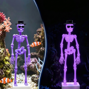 HENGI 3D Printed Dancing Skeleton Aquarium Bubbler Plastic Wear Hat Sunglasses Dynamic Skeleton Bubbler Creative Air Driven Movable Oxygen Skeleton Halloween Decor