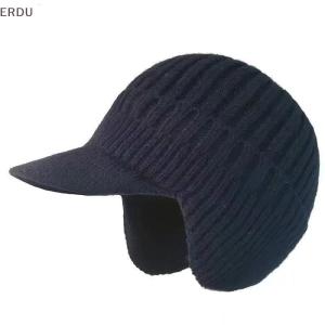 💖【Special price】💖ERDU Winter Warm Knitted Beanie With Brim And Ear Flap Warm Fleece Lined Beret Cap For Men For Outdoor Cycling Warm Daily Commuting