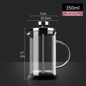 350-1000ml nồi cà phê nén kiểu Pháp thủy tinh thép không gỉ Máy pha cà phê Boro Silicat chịu nhiệt Bình cà phê thủy tinh percolator