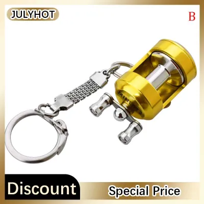 JULYHOT 1Pcs Alloy Fishing Reel Drum Pendant Keychain Key Wheel Outdoor Fishing Tackle