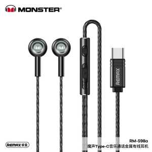ORIGINAL REMAX RM-598 MONSTER METAL WIRED EARPHONE FOR LIGHTING & TYPE-C