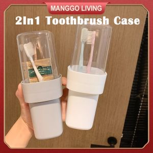 2In1 Portable Toothbrush Holder Dustproof Toothbrush Case Travel Storage Box Bathroom Mouthwash Cup