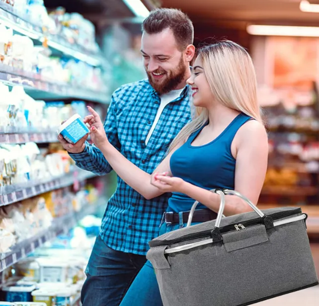 Outdoor camping portable insulated picnic basket foldable food