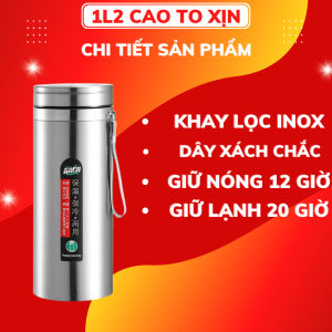 Bình giữ nhiệt inox 304 dung tích 1500ml HiLOGI 3 lớp cách nhiệt miệng rộng 8cm giữ nóng 10g lạnh 20g có khay lọc