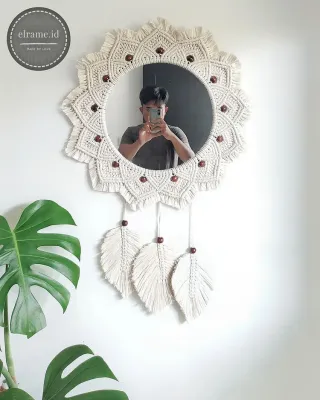 macrame cermin plus cermin/ pembungkus cermin/mirror macrame/ CERMIN GANTUNG/macrame jam-hiasan gantung dinding- dinding tempel tembok -hiasan dinding cermin-hiasan dinding cermin bulat-hiasan dinding ruang tamu-hiasan dinding ruang tamu minim