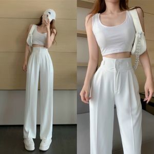 Quần Ống Rộng Cạp Cao 2 CúcQuần Ống Suông Lưng Cao Kiểu Hàn Quốc Trẻ Trung Đơn Giản Thời Trang Cho Nữ có big size 75Kg mã 888