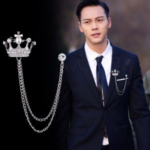 1 Piece Mens Elegant Lapel Pin Badge with Chains Brooch Pin for Suit Tuxedo