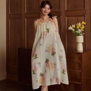 Ins Hot Girls Suspender Sleeping Dress with Fixed Chest Pad Summer New High-end Sleeveless Long Nightdress Student Dormitory Large Size Home Clothes Sleepwear