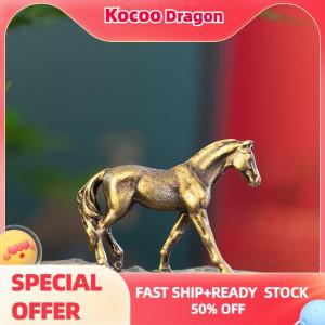 Kocoo Antique Brass Solid Long Tail Horse Figurines Miniatures Feng Shui Ornaments Copper Zodiac Animal Mini Desktop Decoration Crafts