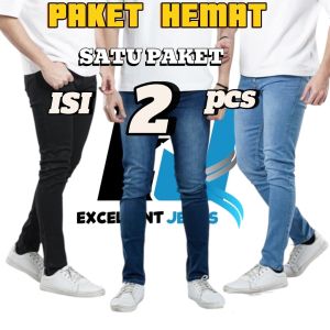 PAKET HEMAT BELI 1 GRATIS 1 Celana Jeans Pria Pensil Slimfit Celana Jeans Panjang Cowok Skinny Terlaris Hitam/aqua/navy Terbaru Excellent Jeans