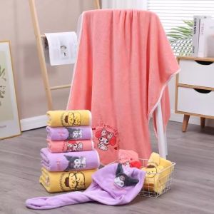 Cartoon Sanrio Cinnamoroll Kuromi Melody Face Towel Dry Hair Hat Wind Woman Can Wear Can Wrap Adult Children Cartoon Bath Towel Set