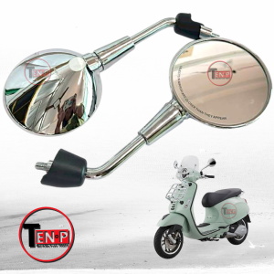 กระจกมองหลัง ทรงกลม สำหรับ Vespa Sprint Primavera 150 GT GTS GTV 50 125 200 250 300 300ie กระจกมองข้างแบบก้านสั้น สีดำ มาตรฐาน