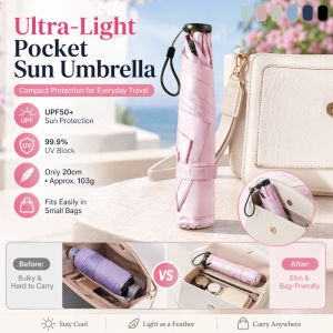 Ultra Light Sun Umbrella Compact Automatic with UV Protection Dual Rain and Sun Use Portable Pencil Design